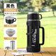 膳魔師（THERMOS）保溫壺大容量戶(hù)外保溫杯大號便攜水壺316不銹鋼水杯車(chē)載家用暖瓶 深黑色2000ML4斤水/帶提手 配送背帶/茶網(wǎng)/