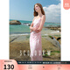 三彩2025秋款網(wǎng)紗吊帶裙無(wú)袖連衣裙暈染印花長(cháng)裙浪漫M 櫻花粉花卉 S 155/80A