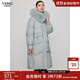 衣香麗影藍色三防鵝絨羽絨服女中長(cháng)款2024年冬季新款高級感流行大毛領(lǐng)外套 灰藍色（建議拍小一碼） M