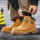 馬丁靴男秋季真皮高幫鞋英倫風(fēng)厚底情侶大黃靴透氣休閑中幫工裝靴 黃棕色《單里版》 36 《女碼》 標準運動(dòng)鞋碼