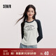 森馬（Semir）長袖T恤女拼色插肩袖小狗套頭衫鹽系潮冬季抓毛衣服101724101010