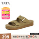 他她（TATA）復(fù)古厚底勃肯涼鞋女鞋真皮棕色沙灘鞋2025秋季新CZS01BL5 卡其綠 39