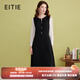 愛特愛（EITIE）法式優(yōu)雅釘珠撞色拼接長裙收腰長袖連衣裙2025春新款A(yù)2507511 固黑色22 XL 170
