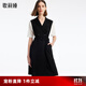 歌莉婭OL風(fēng)連衣裙夏裝女黑色拼接通勤醋酸氣質(zhì)V領(lǐng)小個(gè)子1B4C4K080 00B黑色 XXL