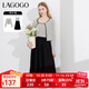 LAGOGO連衣裙兩件套女拉谷谷春秋新款條紋針織罩衫拼接吊帶裙 黑米(WT) L