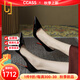 OLJ奢侈高端品牌真皮尖頭紅底高跟鞋女2025年最新款細(xì)跟休閑淺口單鞋 黑色漆皮6CM 37