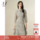 玖姿（JUZUI）商場(chǎng)同款松鼠花紋壓褶桑蠶絲連衣裙女2024秋款JWEQ50020 花淺綠 M