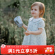 OAK FAMILY夏季新品女童短袖連衣裙法式泡泡袖全棉府綢寶寶裙子 鈴蘭月光 90 cm