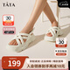 他她（TATA）厚底涼鞋女透氣松糕豬籠鞋沙灘涼鞋WBQ01BL3 米白 39
