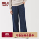 無印良品（MUJI）女式 輕量牛仔 抽褶寬版褲 女款褲子25年秋季 女裝 BE1Z2C5A 藍(lán)色 M (160/66A)
