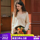 Olrain歐芮兒杏白色V領(lǐng)毛衣女春裝新款菱格鏤空馬海毛套頭衫 杏白色 M