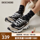 斯凱奇（Skechers）黑白夏季透氣熊貓鞋情侶鞋復古校園休閑鞋男女運動(dòng)老爹鞋 男款/黑色/金色/666114-BKGD 42
