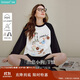 茵曼趣味涂鴉印花撞色插肩袖T恤2025秋女裝新款長(cháng)袖上衣 云朵白 M