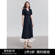 初語(yǔ)彼得潘領(lǐng)減齡連衣裙女2025夏季新款收褶收腰A字型垂感通勤裙 藏青色 XL