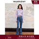 MAXRIENY【商場(chǎng)同款】流星釘鉆牛仔長(cháng)褲高腰修身微喇休閑褲 紺青色 S 01
