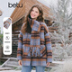 百圖（betu）女裝冬季新款毛呢外套高級感圍巾格子中長(cháng)款大衣女2511T27 咖色格 M