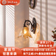 帝贊床頭壁燈中古法式客廳背景墻燈美式復古設計師過(guò)道臥室氛圍感燈具 【花藝】咖色拉絲離墻22cm-暖光