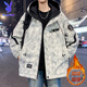花花公子（PLAYBOY）外套男春秋款連帽夾克男加絨厚沖鋒衣青少年初高中學(xué)生扎染工裝男 715白色(加絨)高品質(zhì) 加厚 XL 建議120-135斤