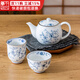 千代源光峰小藍芽線(xiàn)唐草茶杯茶壺 日本原裝進(jìn)口陶瓷品茗杯日式茶具套裝 線(xiàn)唐草茶壺
