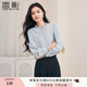 香影法式木耳邊襯衫女2025秋季新款含羊毛長(cháng)袖職場(chǎng)襯衣霧霾藍上衣 航線(xiàn)藍 M 160/84A/95-110斤