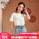 Olrain歐芮兒夏裝新款短袖T恤女圓領(lǐng)白色網(wǎng)紗上衣寬松顯瘦內搭打底 白色 M