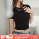 馬登莫代爾針織短袖基礎(chǔ)修身圓領(lǐng)正肩T恤涼感半袖百搭上衣打底夏女 黑色 馬登工裝 M