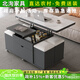 北洵巖板升降茶幾餐桌兩用二合一家用客廳帶凳可移動(dòng)多功能可折疊茶幾 深灰+白巖板 長80寬50【展開100】+4個(gè)軟包凳