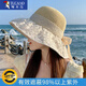 啄木鳥(niǎo)防曬帽子女2024款夏季海邊度假遮陽(yáng)草帽時(shí)尚可折疊大帽檐蕾絲黑膠 米色 均碼