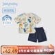 JELLYBABY[7A抗菌]男童套裝夏季兒童休閑兩件套中小童恐龍夏裝短褲寶寶衣服 杏色 90 CM