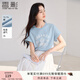 香影淺藍色短袖t恤女2025夏裝新款設計感寬松圓領(lǐng)美人魚(yú)印花上衣 藍色 XL 170/92A/125-140斤