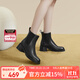 千百度（C.BANNER）春夏款時(shí)裝靴粗跟小短靴女鞋煙筒靴A23537002 黑色 37 