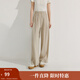 茵曼（INMAN）自然涼皺感闊腿褲2025夏季女裝新款高腰慵懶涼涼褲 卡其色 XL