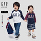 蓋璞【大小童同款】男女童秋款字母印花logo撞色插肩長(cháng)袖T恤644667