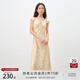 自巧小個(gè)子浪漫感薔薇碎花連衣裙女2025新款法式復古V領(lǐng)中長(cháng)裙子 淺黃碎花 XXS （尺碼：1）