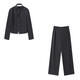 沫晗依美【詩(shī)意套裝】磨毛感仿牛仔氣質(zhì)百搭顯瘦西裝外套闊腿褲套裝 藏青色 2XL(130-150斤) 均碼