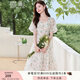 香影（xiangying）泡泡袖碎花連衣裙女2025夏裝新款桃心領(lǐng)裙子溫柔風(fēng)印花雪紡裙 綠色 M
