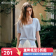 Olrain歐芮兒藍色方領(lǐng)套頭短袖針織衫女裝夏2025新款不規則下擺上衣 藍色 M