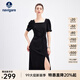 Navigare意大利小帆船女士連衣裙25春秋季新品修身時(shí)尚中長(cháng)裙時(shí)尚氣質(zhì)裙裝 暗夜黑 XL