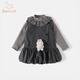 班喜迪女童連衣裙春裝新款女寶寶公主裙周歲禮服套裝春秋兒童洋氣背帶裙 灰色 90