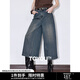 初語7分褲大闊腿牛仔褲女2025年春季新款復(fù)古不羈顯瘦休閑褲子 石磨煙熏暗藍 27