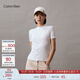 Calvin Klein Jeans夏季女士復(fù)古辣妹風(fēng)ck漸變效果微彈打底短袖T恤J223169 0K9-字母白 XS