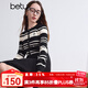 百圖betu女裝秋冬新款連衣裙圓領(lǐng)條紋舒適連衣裙裙子女2410T98 黑色 L