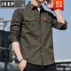 JEEP SPIRIT新款男襯衫潮流韓版工裝帥氣長(cháng)袖男式襯衣春秋季寬松休閑外套潮流 軍綠色 XL 116-129斤