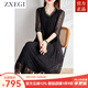 ZXEGI高檔重磅桑蠶絲100%連衣裙女夏季時(shí)尚黑色重工刺繡真絲裙子女 黑色 2XL （121-135斤）