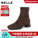 百麗（Belle）畫(huà)廊假日復古彈力靴女2025冬新氣質(zhì)粗跟增高瘦瘦短靴BBWB1DZ5預售 啡色-單里 38