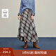 茵曼（INMAN）2025秋冬女裝新款復(fù)古不規(guī)則格紋半身裙抽繩高腰顯瘦A字裙 灰咖色 L