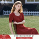 香影輕奢高級感酒紅色連衣裙女2025夏裝新款泡泡袖蕾絲邊方領(lǐng)長裙 大紅 L 165/88A/110-125斤