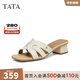 他她（TATA）法式粗跟拖鞋2025秋季新款女鞋簡(jiǎn)約復古氣質(zhì)時(shí)裝涼鞋 米白 （粗跟款） 36