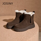 卓詩(shī)尼加絨加厚雪地棉鞋女2025新款冬季休閑平底女鞋保暖防滑短靴 棕色 【加絨厚底4cm】 36