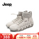 Jeep小短靴女加絨棉鞋秋冬新款保暖雪地靴女絨面羊毛戶(hù)外工裝高幫鞋女 灰色 37